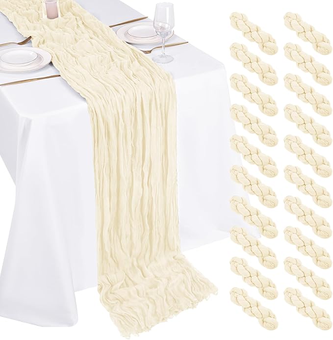 20 Pack Cheesecloth Table Runner - 17x108 Inch Ivory Boho Gauze Cheese Cloth Table Runners for Baby Bridal Shower Decoration Wedding Party Summer Garden Farmhouse
