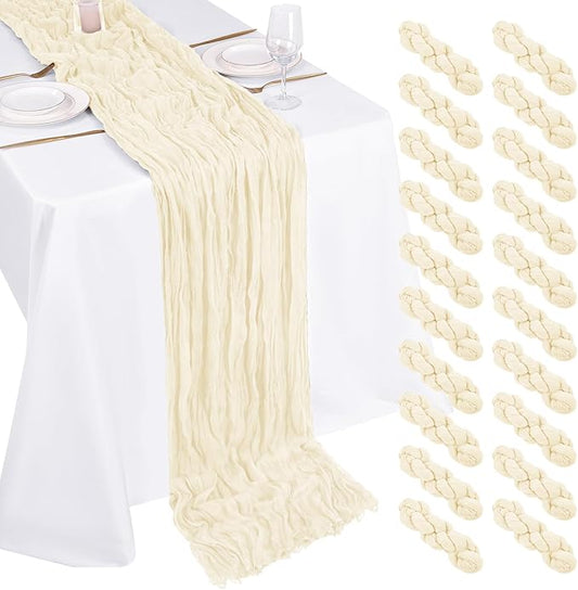 20 Pack Cheesecloth Table Runner - 17x108 Inch Ivory Boho Gauze Cheese Cloth Table Runners for Baby Bridal Shower Decoration Wedding Party Summer Garden Farmhouse