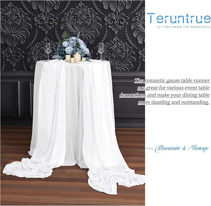 Teruntrue 24 Packs White Cheesecloth Table Runner,10ft Rustic Gauze Boho Wedding Table Runner Decoration, Wedding Table Decor Sheer Table Runner for Wedding Party Bridal Shower Table