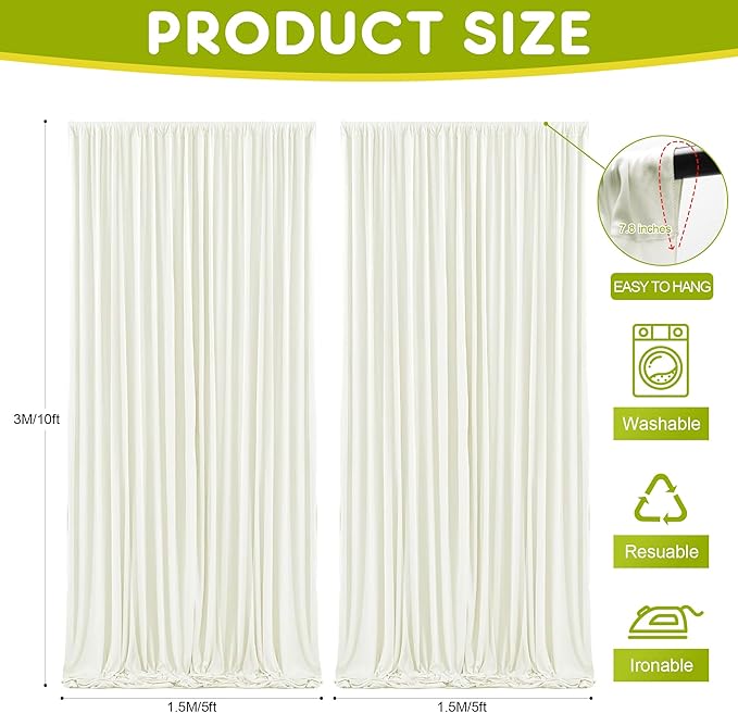 Wokceer Ivory Backdrop Curtain for Wedding Parties 10x10FT Photo Backdrop Drapes for Wedding Polyester for Photoshoot Baby Shower Birthday Party Curtains Background 2 Panels 5x10FT