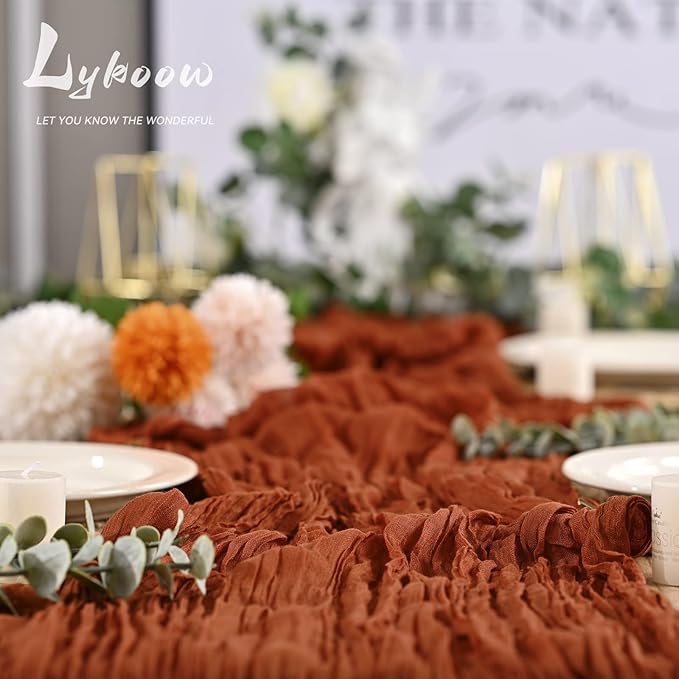 3 Packs Terracotta Cheesecloth Table Runner, 10Ft x 35" Rustic Gauze Boho Wedding Table Runner Decoration, Wedding Table Decor Table Cloth for Wedding Party Bridal Shower Table
