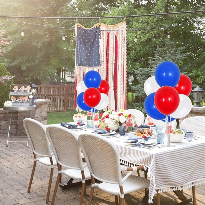 TONIFUL Balloon Centerpiece for Table Balloons Stand Kit Blue Red White Balloons for 4th of July Independence Day American Flag Party Nautical Baseball Party Decorations（4 Pcs）