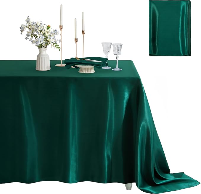 1 Pack Satin Table Cover Silkly Soft Table Cloth, Satin Dining Table Cloths for Wedding Banquet Table Decoration, Dining Room, Indoor and Outdoor Use, 60 x 102 Inches, Blackish Green