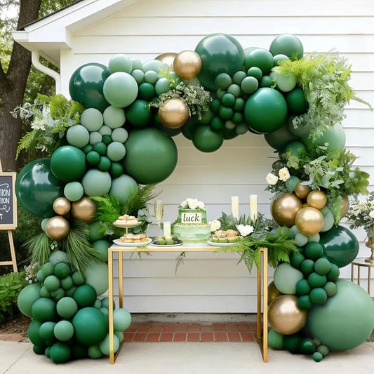 Green Gold Balloon Arch Double Stuffed Dark Sage Emerald Green Balloon Garland Kit Latex Metallic Balloons for Birthday Fathers Day Graduation Wedding Baby Shower Jungle Spring Party Decor