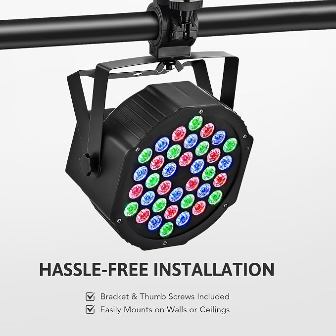 CO-Z Stage Lights 36 RGB LED Par Lights with Remote Control DJ Uplighting for Event Wedding Christmas Halloween Party Club Music Stage Lighting, 2 Pack