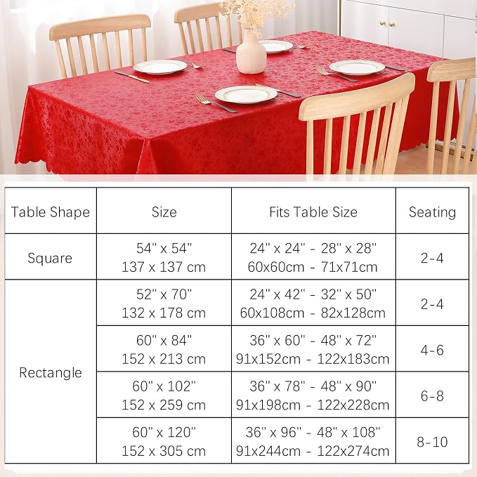 Smiry Round Table Cloth, Waterproof Heavy Duty Vinyl Tablecloths, Wipeable Washable Table Cover for Kitchen, Dining Room (Red, 60" x 60")