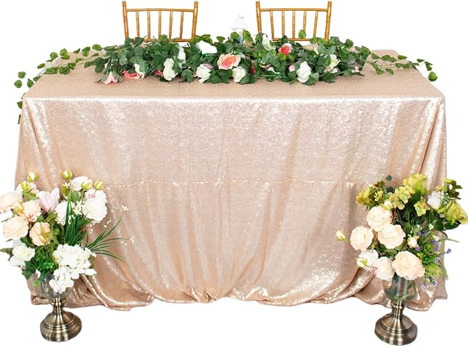 ShiDianYi Sequin Tablecloth, Wedding Table Cloth, Sparkle Sequin Linens, Glitz, Sequin Cake Tablecloth, Sequin Tablecloth, Wedding, Bling, Event, Decor, Sparkle, Party (90x156-Inch, Champagne)