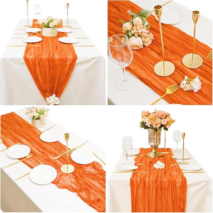 8 Pack Orange Cheesecloth Table Runner 10Ft Gauze Cheese Cloth Table Runner 35x120Inch Boho Table Runners for Wedding Banquet Event Anniversary Bridal Baby Shower Birthday Party Engagement Table Décor