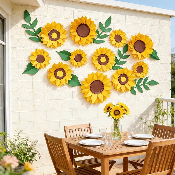 SUNBEAUTY Sunflower Paper Flower Decorations for Wall Giant Artificial Sunflowers Classroom Decor Spring Summer Bulletin Board Decoration Large 3D Paper Flowers Wall Decor for Wedding Baby Shower