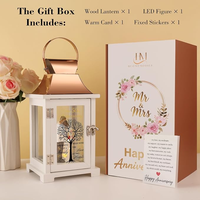 50th Wedding Anniversary Gifts Lantern with Couple Hand-Painted Figure, 50 Year Anniversary Gifts for Men, Women, Couple, Parents, Valentine’s Day