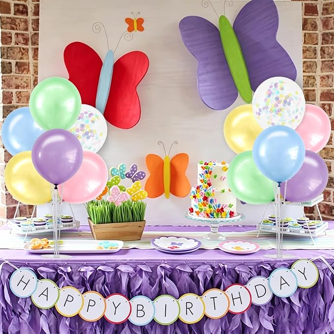 TONIFUL 4 Set Spring Macaron Theme Balloon Centerpieces for Table,Balloon Stand Kit for Kid Party Decor,Birthday Decorations Baby Shower Gender Reveal Engagement Easter Bridal Shower