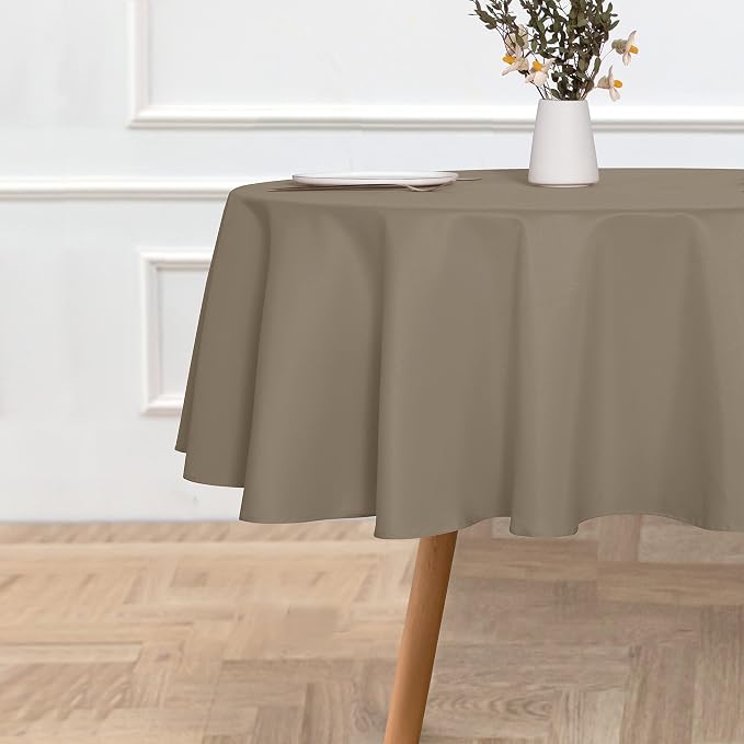 sancua Round Tablecloth - 60 Inch - Water Resistant Spill Proof Washable Polyester Table Cloth Decorative Fabric Table Cover for Dining Tables, Buffet Parties and Camping, Taupe