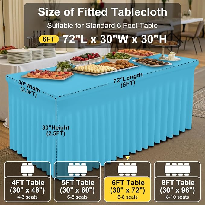 Smiry Spandex Tablecloth, Elastic Fitted Stretch Tablecloth for 6FT Rectangle Tables, Waterproof Washable Table Cover Skirt for Outdoor, Wedding, Banquet & Parties (Blue Mist, 72Lx30Wx30H Inch)