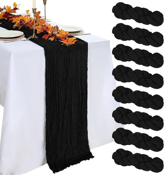 8 Pack Table Runner Black Cheesecloth 10ft Boho Gauze Fabric 120 Inch Cheese Cloth Table Runner Rustic Sheer for Holiday Baby Shower Party Décor Home Wedding Decoration
