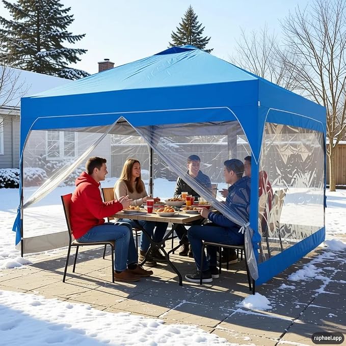 8x8 FT 1-Button Push Pop Up Canopy with 4 Clear PVC Sidewalls, Sandbags, Instant Canopy Tent for Outdoor Events