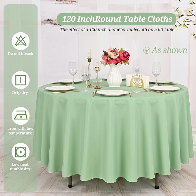 Pesonlook 10 Pack 120 Inch Sage Geen Round Table Cloths, Premium Polyester Round Tablecloth Wrinkle Resistant Washable Table Cover for Wedding, Party, Dining,Banquet,Buffet