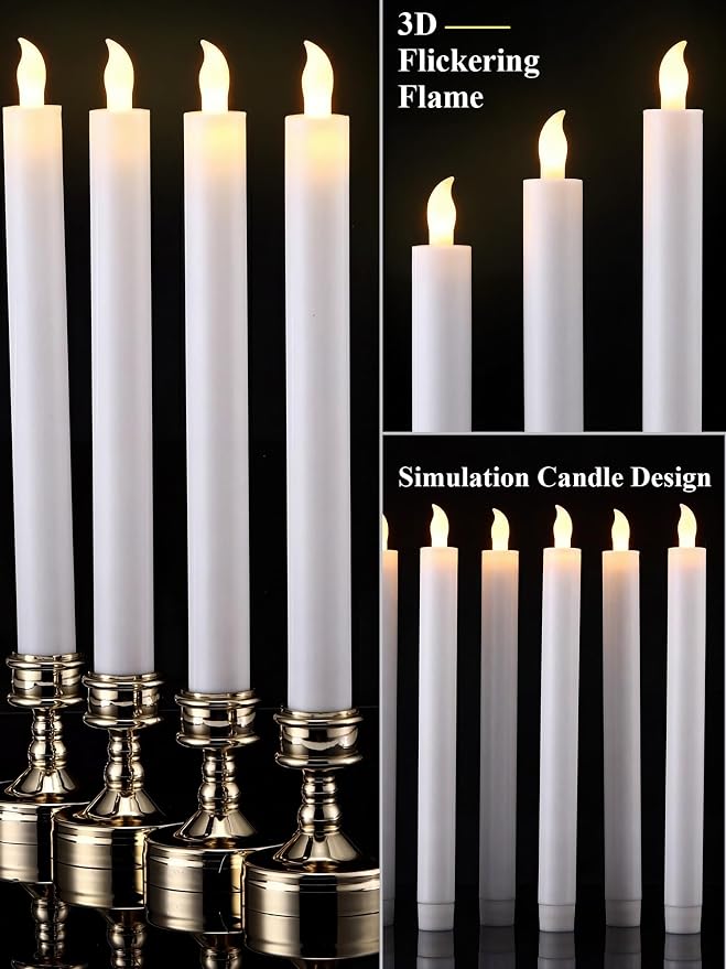Funtery 48 Pcs Flameless LED Taper Candles Battery Operated Candles Bulk Realistic LED Candlesticks Flickering for Wedding Church Party Home Decor(White,10 Inch,Modern Style)