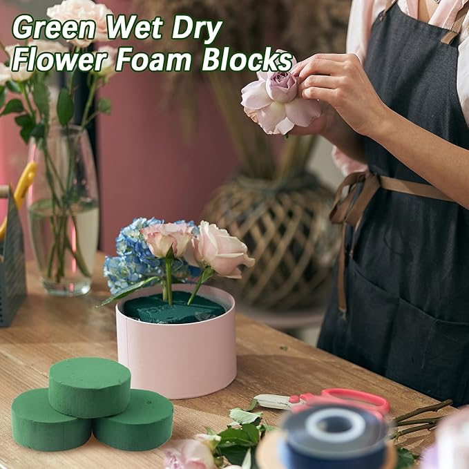24 Pcs Round Floral Foam, Green Dry & Wet Green Flower Foam, Florist Plant Foam Block for Wedding, Artificial Aisle Flowers, Party Decoration, Fresh Flowers Arrangements(3.94 x 1.57inch)