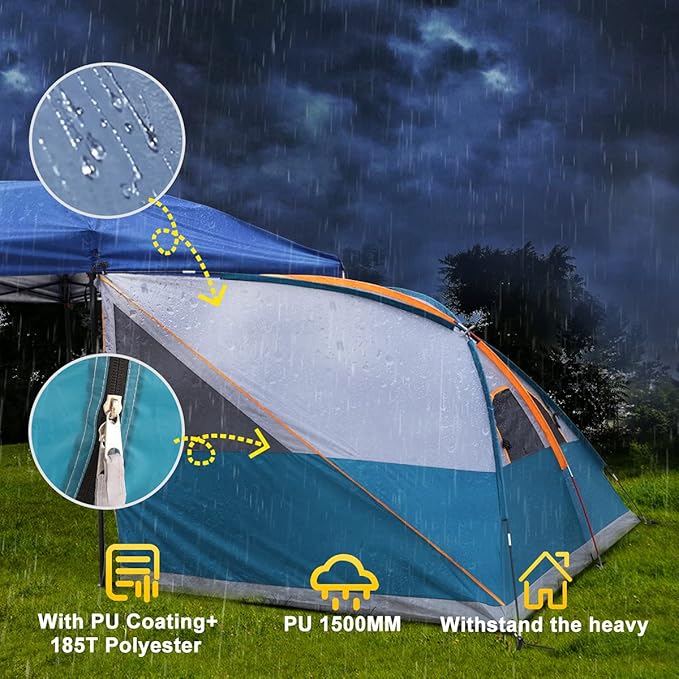 UNP Canopy Side Tent, Camping Cube Tents for Pop Up Canopies,Easy Up Side Tents for 4-Person, Fit for 10'x10' Outdoor Canopy Tent (Ocean Blue)