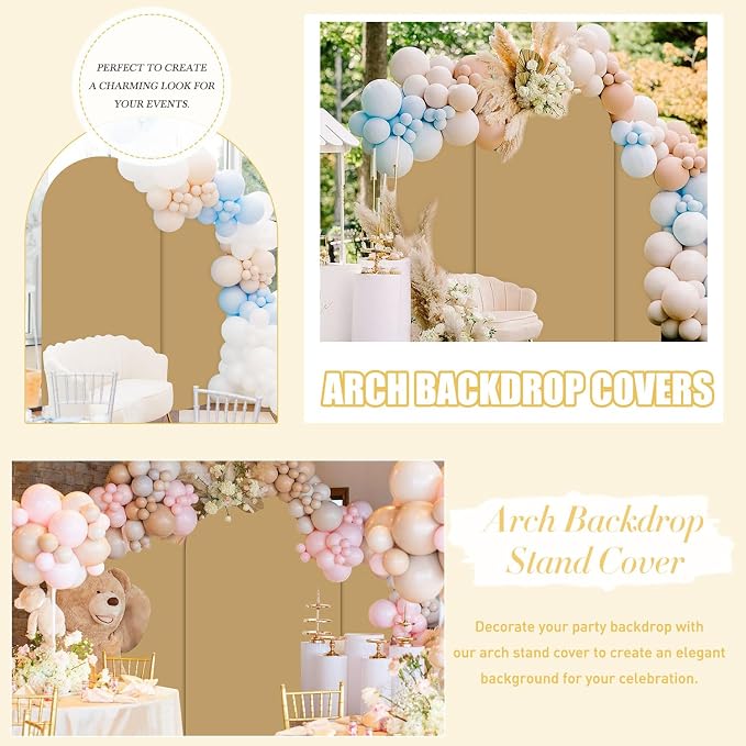 FUHSY Arch Covers 7.2 and 6ft Brown Spandex Arch Stand Cover Nude Tan Chiara Arch Backdrop Cover Set of 2 Wedding Arched Cover Baby Shower Back Drop Covers for Bridal Shower Party Banquet Decor