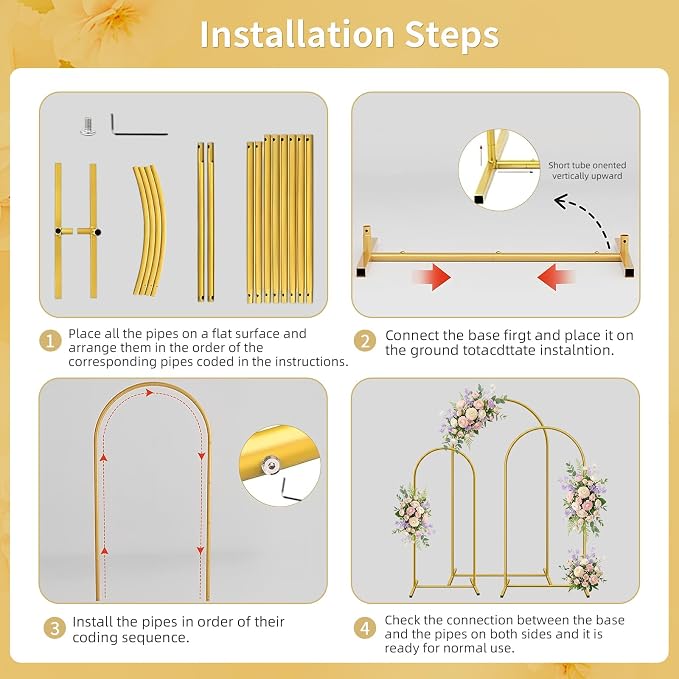 Metal Arch Backdrop Stand Set of 3 (6FT, 5FT, 4FT), Gold Wedding Arch for Ceremony, 3 Pack Balloon Arch Stand for Birthday Party, Baby Shower, Graduation, Floral Arched Frame for Event Decor