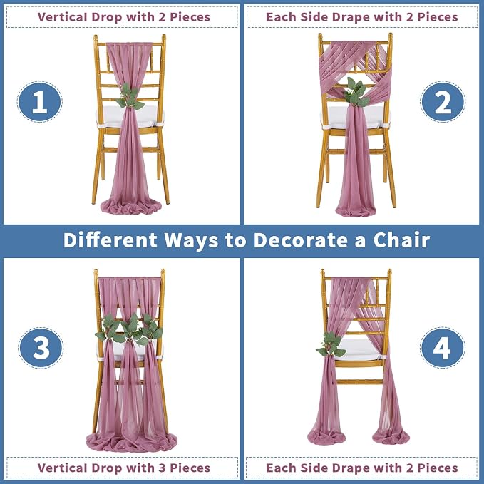 QueenDream Purple Wedding Chair Decorations: 50PCS Tulle Chair Sashes Cover Bands Aisle Sheer Chairs Bows for Birthday Party Banquet