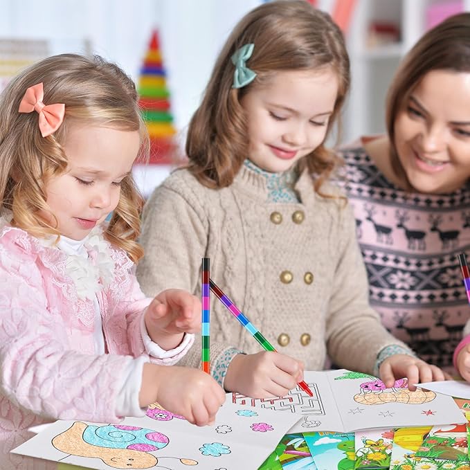 BenLouis 24 Insects Mini Coloring Books Kids with 24 Stacking Crayons Spring Bugs Party Favors Activity Books Bulk for Kids Butterfly Bee Goodie Bag Gift Stuffer Classroom Reward