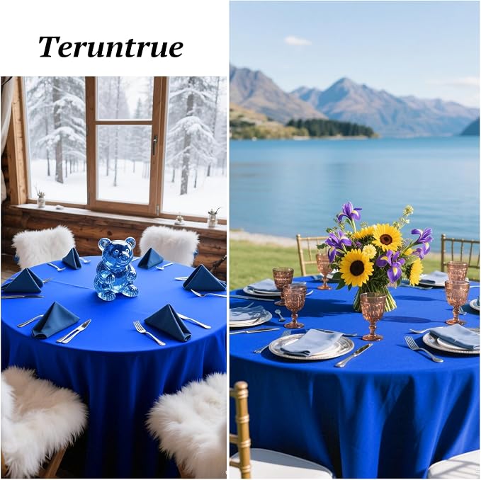 Teruntrue 12 Packs Royal Blue Round Tablecloths 90 inch Round Table Cloth, Washable Polyester Fabric for Wedding Parties Banquet Holiday Dinner Table Decorative, Royal Blue