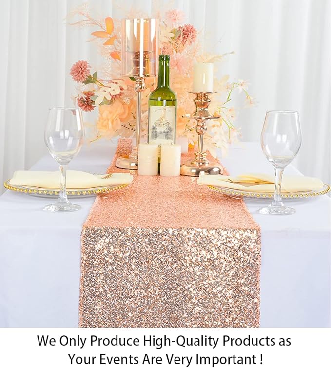 ShinyBeauty Rose Gold Table Runners 15pcs 12x108-Inch Rose-Gold Sequin Table Runner Glitter Table Runner for Parties Bridal Shower Decorations -0908S