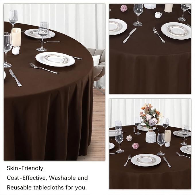 8 Pack Brown Round Tablecloth 120 Inch Stain and Wrinkle Resistant Round Brown Table Cloth Reusable and Washable Polyester Fabric for Buffet Wedding Party and Banquet