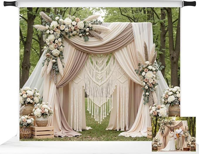 Kate Spring Backdrops Boho Outdoor Photography Backdrop Wedding Photo Booth, 10x8ft