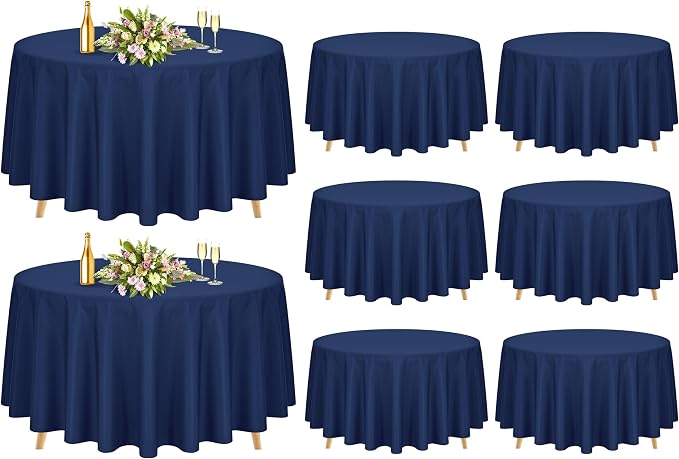 Pesonlook 8 Pack 120 Inch Navy Blue Round Table Cloths, Premium Polyester Round Tablecloth Wrinkle Resistant Washable Table Cover for Wedding, Party, Dining,Banquet,Buffet