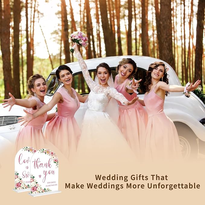 6 Pcs Acrylic Wedding Signs Decor - Arch Wedding Sign with Base, Wedding Decorations for Reception Romantic Wedding Anniversary and Event Decoration Scenarios(4.7 * 6.8 Inch)