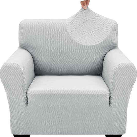 ZNSAYOTX 1 Piece Jacquard Chair Slipcovers for Living Room High Stretch Chair Covers with Arms Anti Slip Pets Friendly Couch Sofa Armchair Cover Furniture Protector (Small, New Pattern Silver Grey)