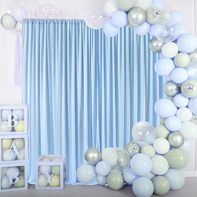 AK TRADING CO. 10 feet x 8 feet IFR Polyester Backdrop Drapes Curtains Panels with Rod Pockets - Wedding Ceremony Party Home Window Decorations - Light Blue