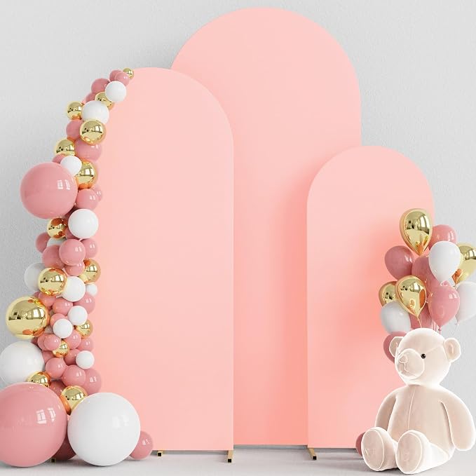 Wokceer Wedding Arch Backdrop Cover 6FT, 5FT, 4FT Set of 3 Spandex Fitted Blushing Pink Arch Covers for Round Top Chiara Arch Backdrop Stands Cover for Birthday Party Ceremony Decor