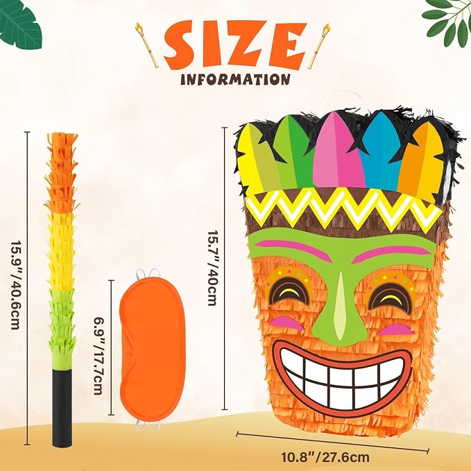 Wernnsai Tropical Hawaii Piata with Blindfold and Bat for Girls & Boys - Hawaiian Luau Themed Party Decoration