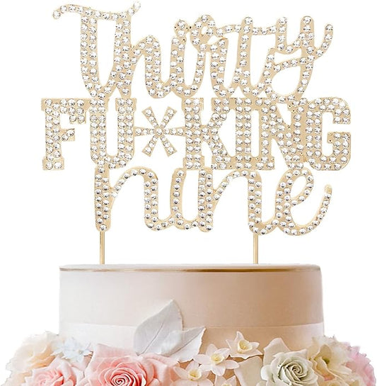 LINGTEER Happy 39th Birthday Funny Gold Rhinestone Cake Topper - Cheers to 39 Years Old Birthday Party,Thirty-Nine Cake Centerpieces Topper Decorations Gift Sign.