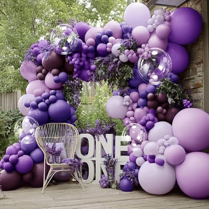 Purple Lavender Balloon Arch Double Stuffed Dark Purple Lilac Balloon Garland Kit With Clear Balloons for Birthday Wedding Butterfly Bridal Baby Shower Fairy Wild Flower Valentine Party Decor