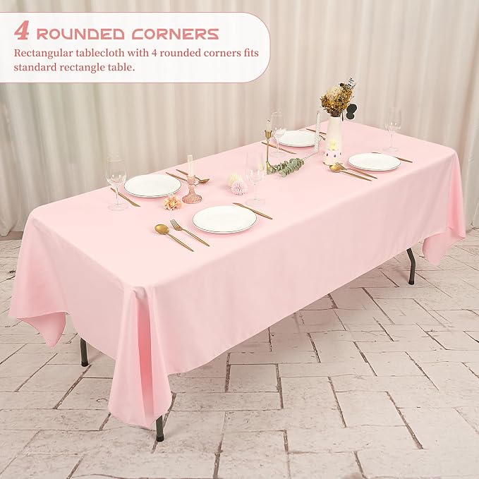 Showgeous 8 Pack Pink Tablecloth 60 x 126 Inch, Rectangle Tablecloth for 8 Foot Table, Stain and Wrinkle Resistant Washable Polyester Table Cloth Cover for Wedding Dining Table Buffet Parties