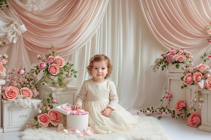 Kate 7x5ft Baby Shower Backdrop Curtain Pink Floral Decor for Ceremony Photography Background Romantic Bridal Shower Party Photo Booth Props with Rose Garland Drapes