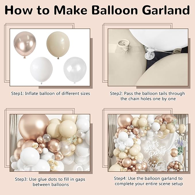 Beige Champagne Gold Balloons Garland Arch Kit, 102PCS White Sand Metallic Champagne Gold Nude Neutral Cream Balloons for Wedding Baby Bridal Shower Boho Birthday Anniversary Party Decorations