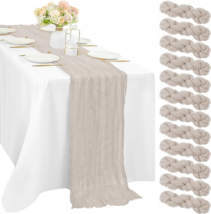 12 Pcs Cheesecloth Table Runner 10FT Rose Brown Runner for Tables Gauze Fabric 35 x 120 Inches Long Boho Table Runner Decor Rustic Sheer Runner for Wedding Birthday Bridal Shower Party (Rose Brown)