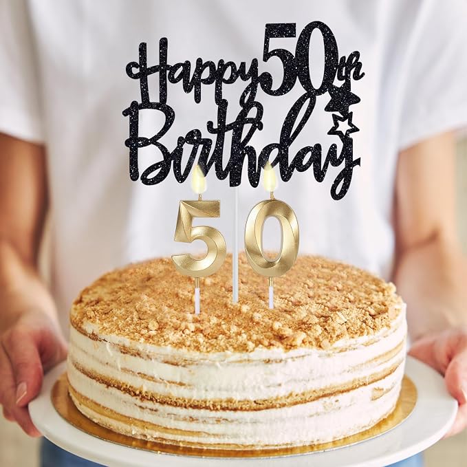 50th Birthday Gifts for Men, 50th Birthday Decorations for Men, Party Decor Supplies including King Crown & Sash & Banner & Balloons & Cake Topper & Candles