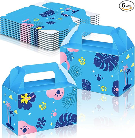 Bucherry 6 Pcs Blue and Pink Cartoon Party Favor Boxes Cute Cartoon Paper Gift Blue and Pink Candy Treat Bag for Halloween Birthday Hawaii Party Supplies, 6 x 3.3 x 3.6 Inches