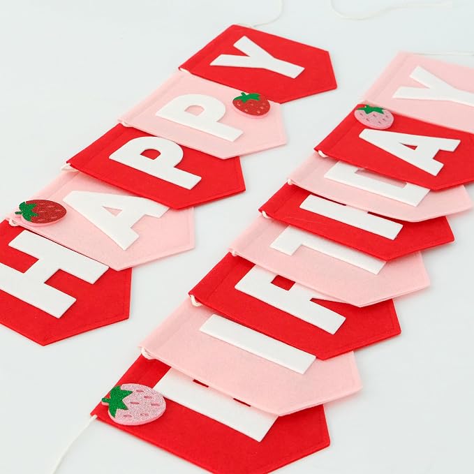 Felt Pink Red Happy Birthday Banner Birthday Decorations for Women Girls Boys Men Pets Handmade Party Backdrop