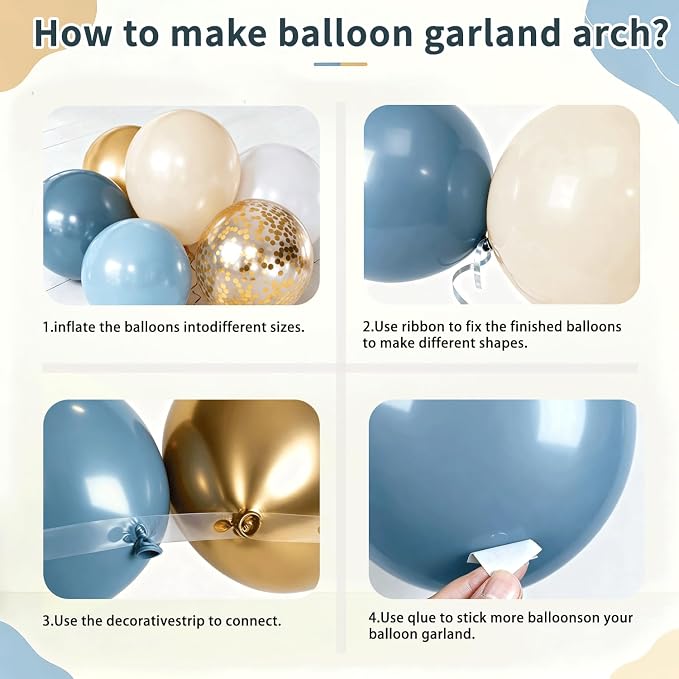 Dusty Blue Balloons Baby Shower Decorations for Boy, Dusty Blue Beige White Gold Confetti Balloon Arch Kit Baby Boxes with Letters for Gender Reveal Boy Birthday Wedding Bridal Party Decorations