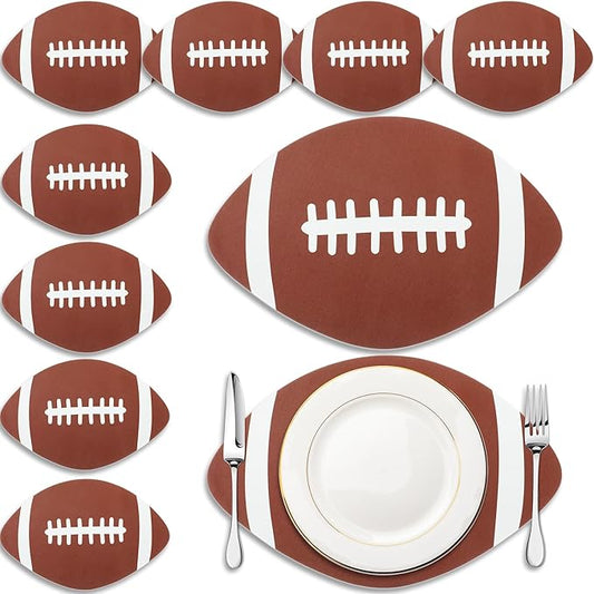 Remerry 15 Inch Football Party Supplies Placemats Set of 8 Leather Foot Ball Shape Place Mat for Football Party Decorations Heat Resistant Seasonal Autumn Table Mats for Game Day Autumn Kitchen