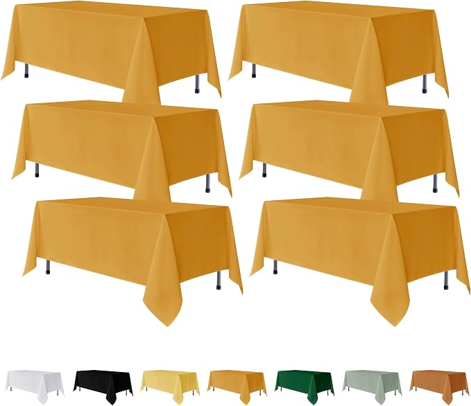 Fitable 6 Pack Gold Rectangle Table Clothes - 70 x 108 Inch - Wrinkle and Stain Resistant Fabric Tablecloths, Washable Polyester Table Covers for Wedding, Party, Banquet, Formal Events