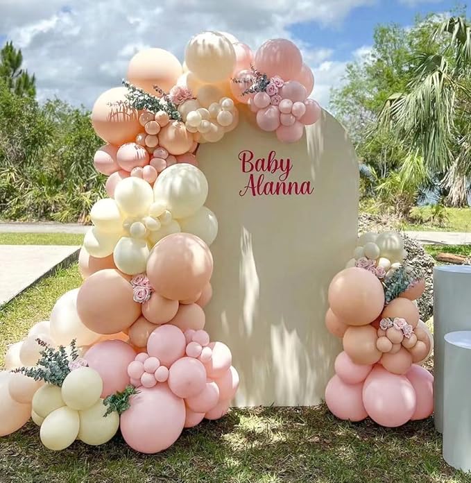 Pastel Pink White Balloon Arch Double Stuffed Light Pink Blush Ivory Beige Balloon Garland Kit Peach Cream Balloons for Birthday Baby Shower Wedding Valentine Engagement Bridal Boho Party Decor